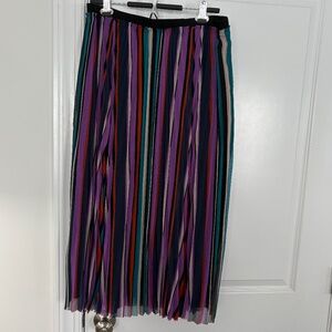 New Halogen Multi-Color Softly Pleated Striped Long Skirt